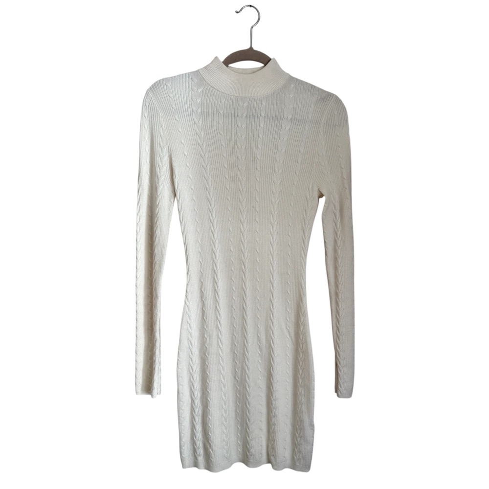 A&F Mock Neck Long Sleeve Cable Knit Pullover Sweater Mini Dress Size Small